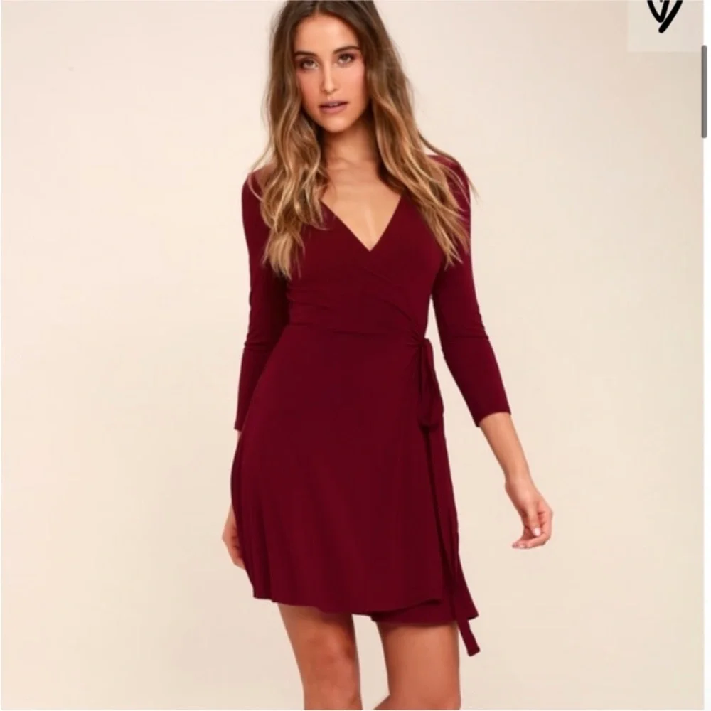 LULU’s Twirl-Worthy Burgundy Wrap Dress - Picture 4 of 9